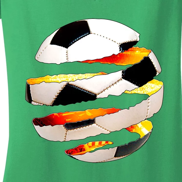 Soccer Ball Tear Women's V-Neck T-Shirt