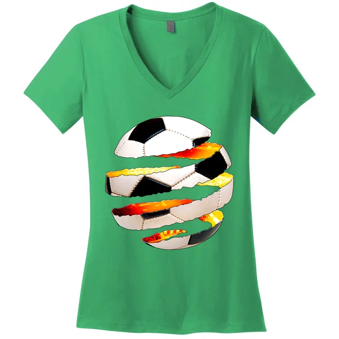 Soccer Ball Tear Women's V-Neck T-Shirt