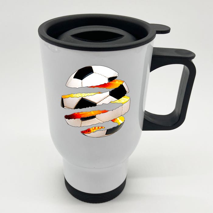 Soccer Ball Tear Front & Back Stainless Steel Travel Mug