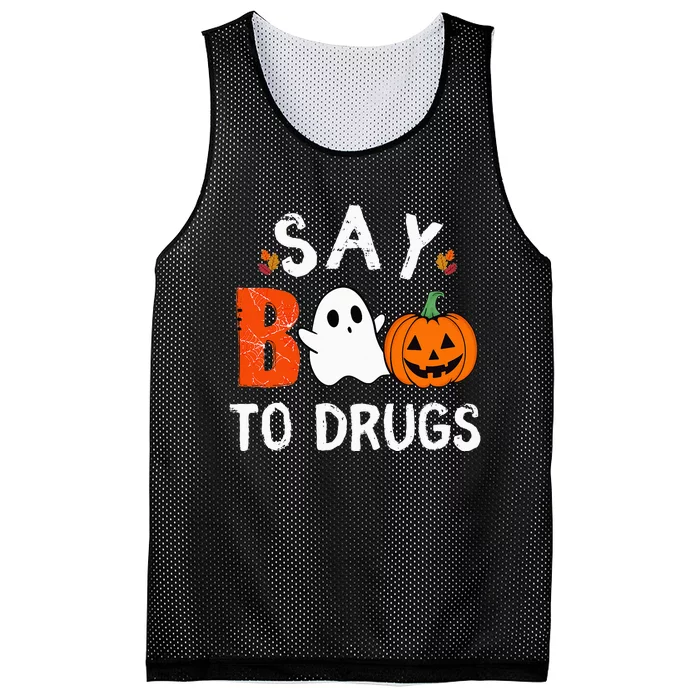 Say Boo To Drugs Funny Halloween Red Ribbon Week Awareness Mesh Reversible Basketball Jersey Tank