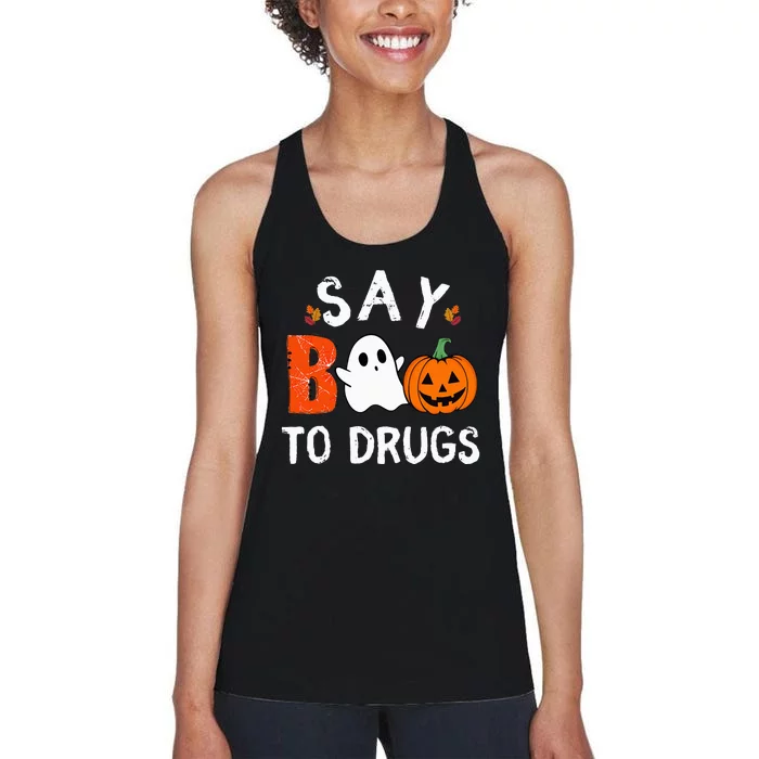 Say Boo To Drugs Funny Halloween Red Ribbon Week Awareness Women's Racerback Tank