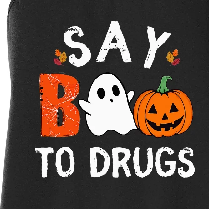 Say Boo To Drugs Funny Halloween Red Ribbon Week Awareness Women's Racerback Tank