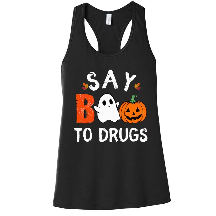 Say Boo To Drugs Funny Halloween Red Ribbon Week Awareness Women's Racerback Tank