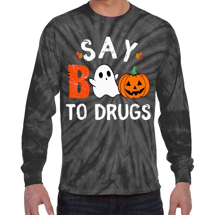 Say Boo To Drugs Funny Halloween Red Ribbon Week Awareness Tie-Dye Long Sleeve Shirt