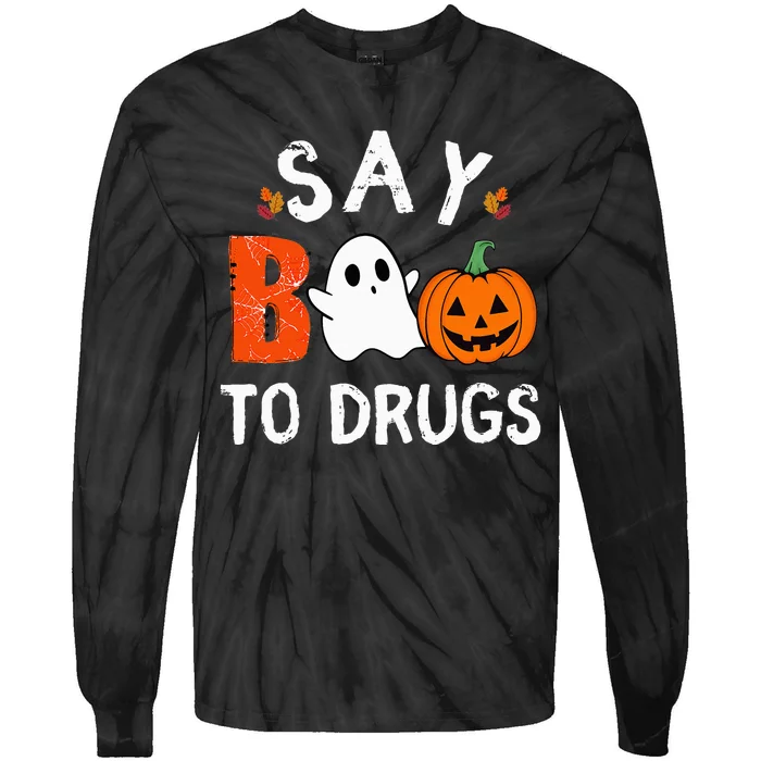 Say Boo To Drugs Funny Halloween Red Ribbon Week Awareness Tie-Dye Long Sleeve Shirt