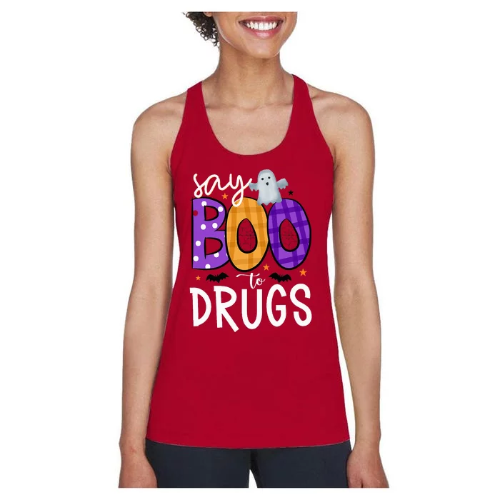 Say Boo To Drugs Funny Halloween Red Ribbon Week Awareness Women's Racerback Tank