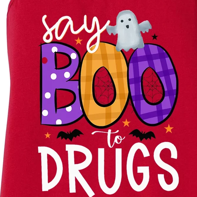 Say Boo To Drugs Funny Halloween Red Ribbon Week Awareness Women's Racerback Tank