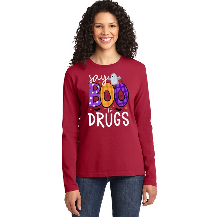 Say Boo To Drugs Funny Halloween Red Ribbon Week Awareness Ladies Long Sleeve Shirt