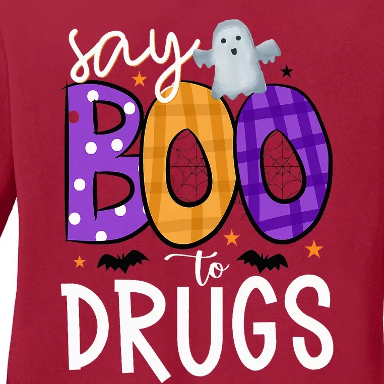 Say Boo To Drugs Funny Halloween Red Ribbon Week Awareness Ladies Long Sleeve Shirt