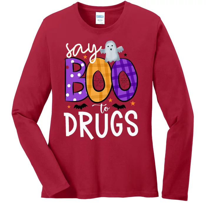 Say Boo To Drugs Funny Halloween Red Ribbon Week Awareness Ladies Long Sleeve Shirt