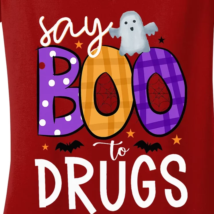 Say Boo To Drugs Funny Halloween Red Ribbon Week Awareness Women's V-Neck T-Shirt