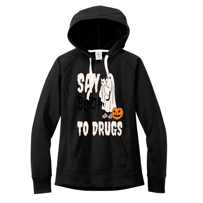 Say Boo To Drugs Funny Halloween Red Ribbon Week Awareness Women's Fleece Hoodie