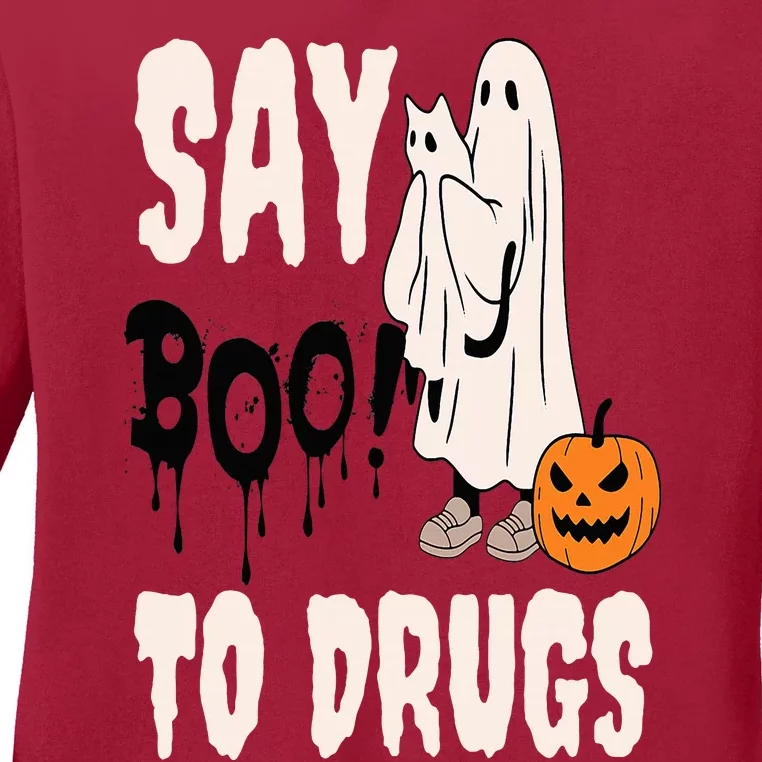 Say Boo To Drugs Funny Halloween Red Ribbon Week Awareness Ladies Long Sleeve Shirt