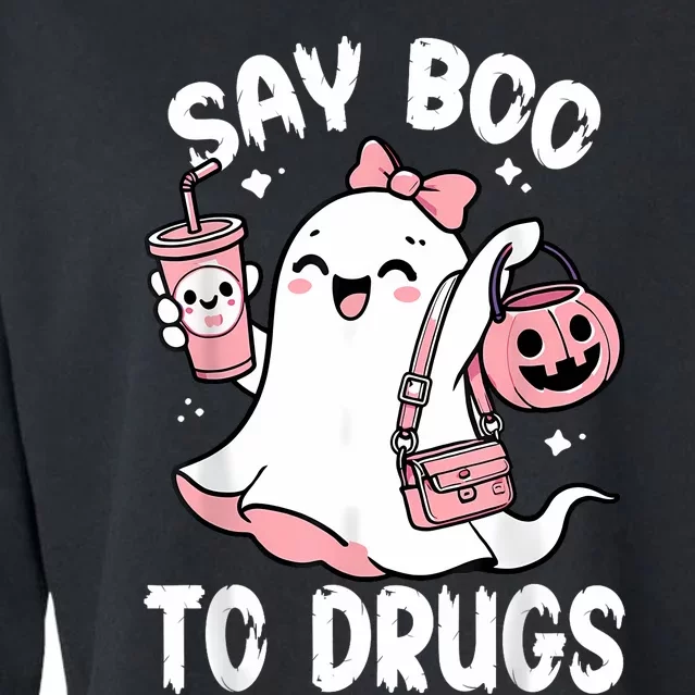 Say Boo To Drugs Funny Halloween Red Ribbon Week Awareness Cropped Pullover Crew