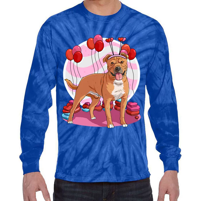 Staffordshire Bull Terrier Heart Valentine Day Decor Gift Tie-Dye Long Sleeve Shirt