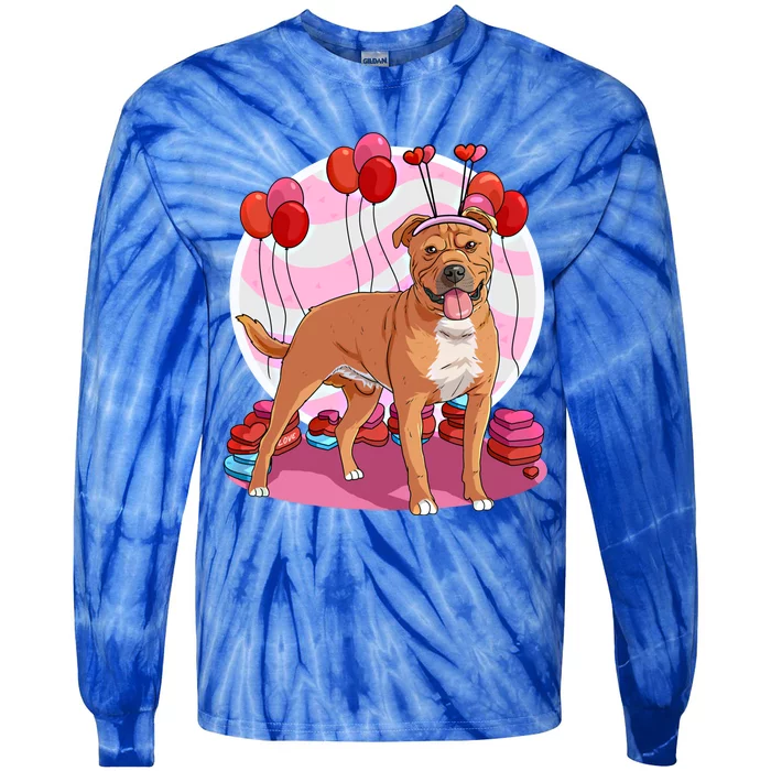 Staffordshire Bull Terrier Heart Valentine Day Decor Gift Tie-Dye Long Sleeve Shirt