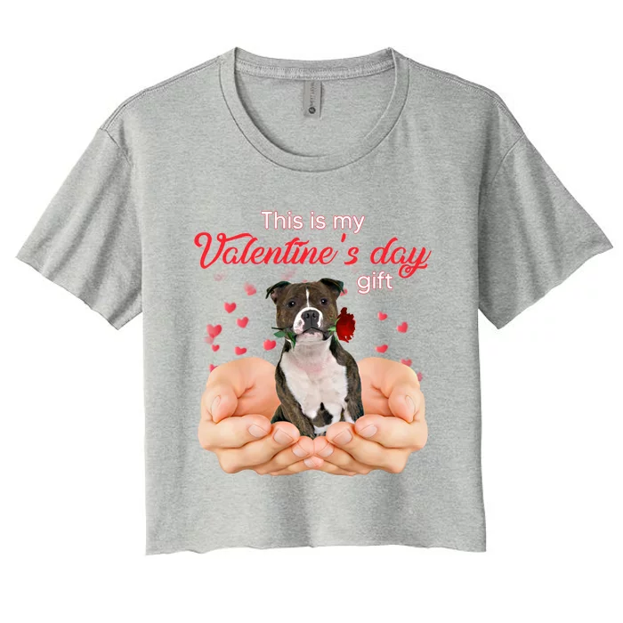 Staffordshire Bull Terrier This Is My Valentine's Day Pajama Gift Women's Crop Top Tee