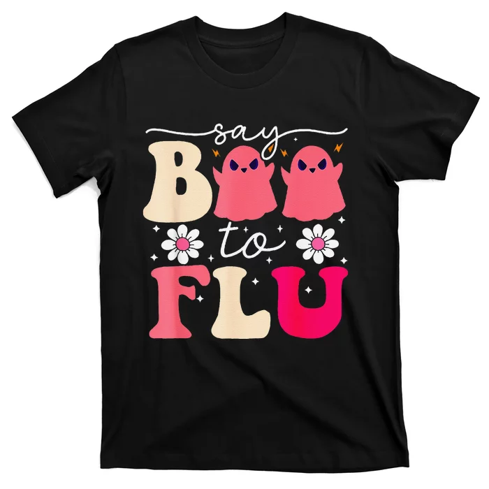 Say Boo To The Flu Funny Halloween Cute Ghost Nurse T-Shirt