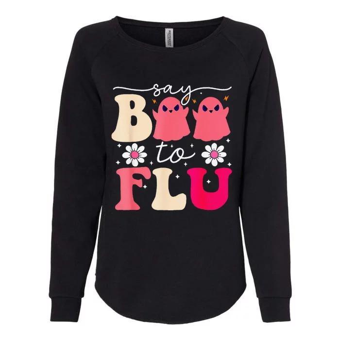 Say Boo To The Flu Funny Halloween Cute Ghost Nurse Womens California Wash Sweatshirt