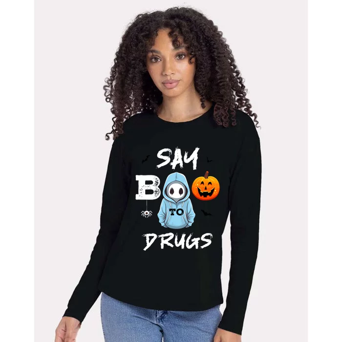 Say Boo To Drugs Funny Halloween Red Ribbon Week Awareness Womens Cotton Relaxed Long Sleeve T-Shirt