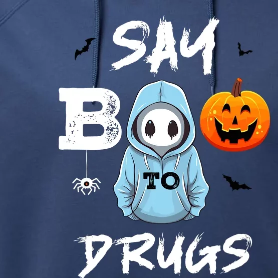 Say Boo To Drugs Funny Halloween Red Ribbon Week Awareness Performance Fleece Hoodie