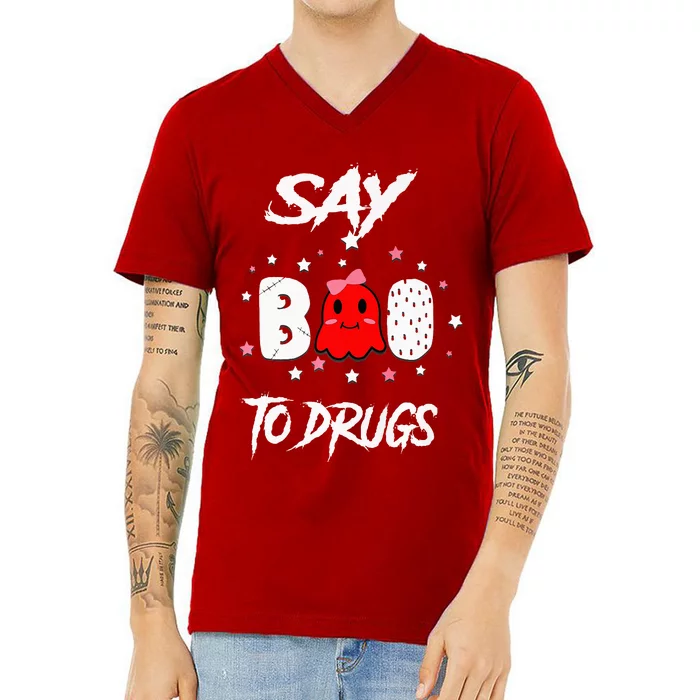 Say Boo To Drugs Halloween Red Ribbon Week Awareness V-Neck T-Shirt