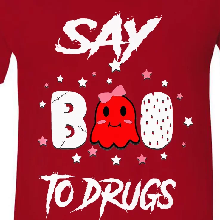 Say Boo To Drugs Halloween Red Ribbon Week Awareness V-Neck T-Shirt