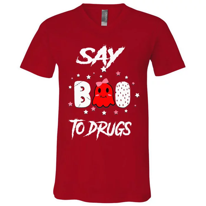 Say Boo To Drugs Halloween Red Ribbon Week Awareness V-Neck T-Shirt