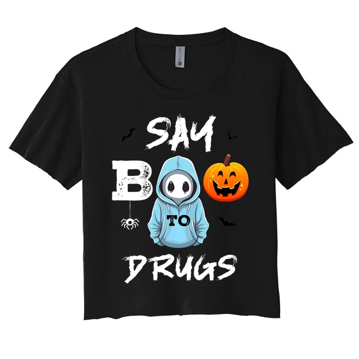 Say Boo To Drugs Funny Halloween Red Ribbon Week Awareness Women's Crop Top Tee