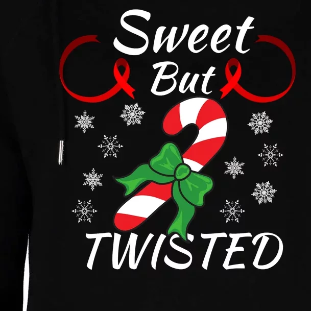 Sweet But Twisted Funny Candy Cane Christmas Holiday Funny Holiday Candy Cane Womens Funnel Neck Pullover Hood