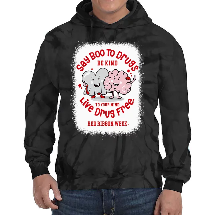 Say Boo To Drugs Funny Halloween Red Ribbon Week Awareness Tie Dye Hoodie