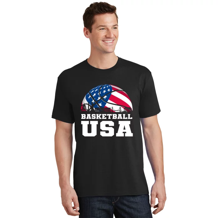 Support Basketball Usa American Flag T-Shirt