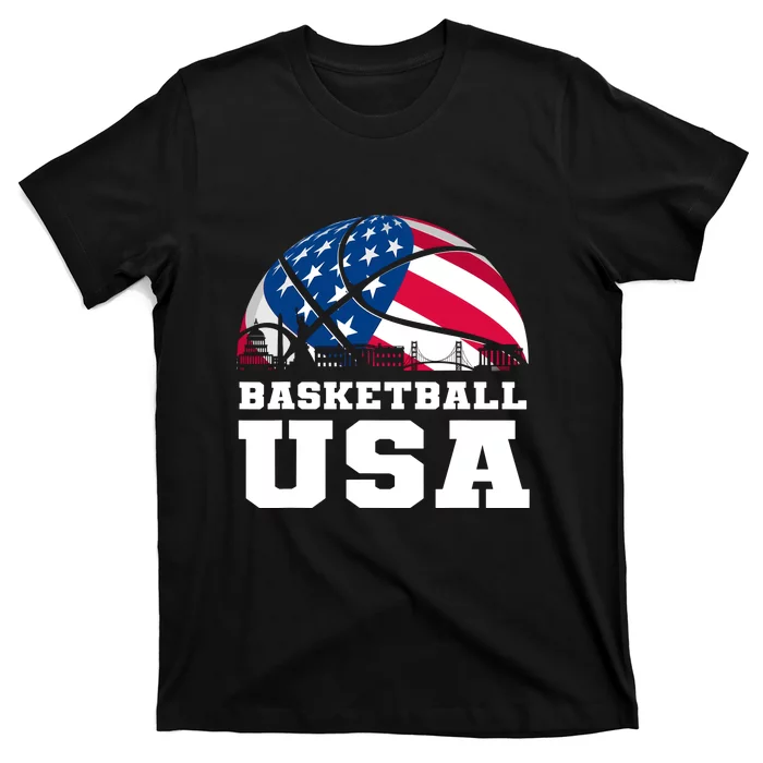 Support Basketball Usa American Flag T-Shirt