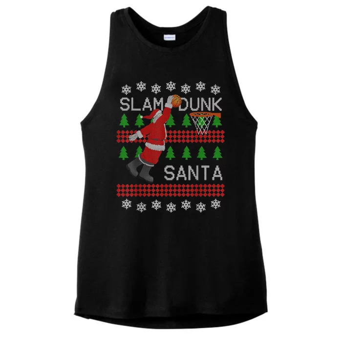 Santa Basketball Ugly Christmas Art Slam Dunk Santa Ladies Tri-Blend Wicking Tank