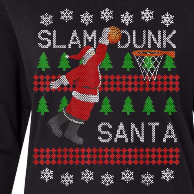 Santa Basketball Ugly Christmas Art Slam Dunk Santa Womens Cotton Relaxed Long Sleeve T-Shirt