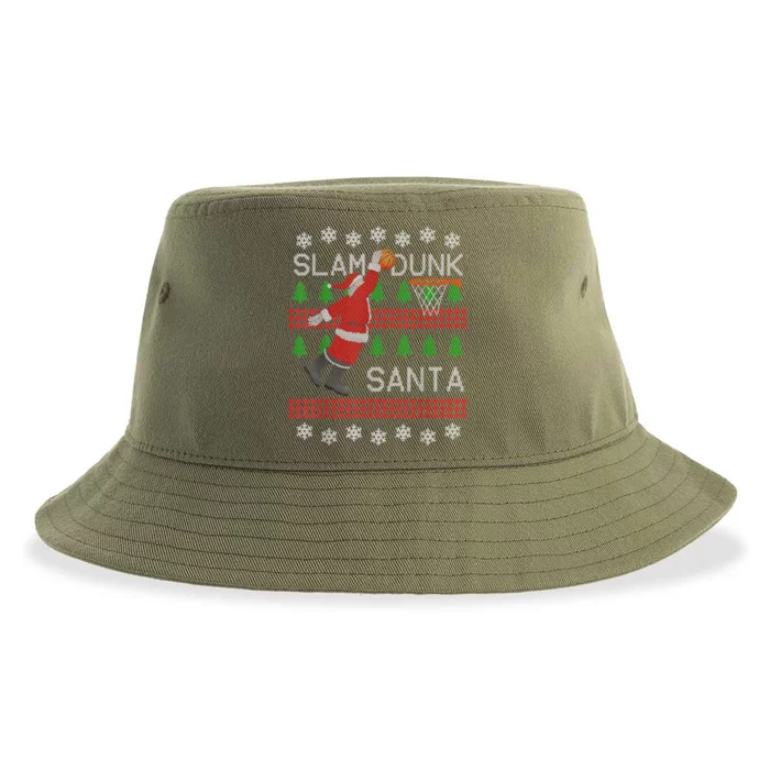 Santa Basketball Ugly Christmas Art Slam Dunk Santa Sustainable Bucket Hat