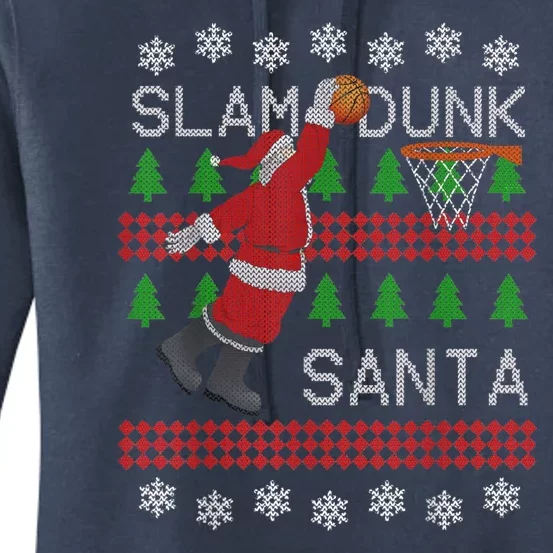 Santa Basketball Ugly Christmas Art Slam Dunk Santa Women's Pullover Hoodie