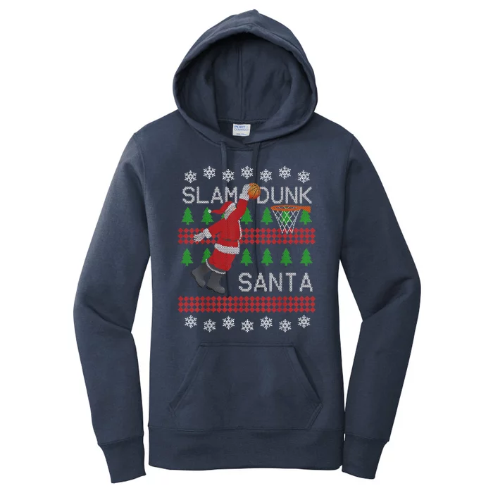 Santa Basketball Ugly Christmas Art Slam Dunk Santa Women's Pullover Hoodie