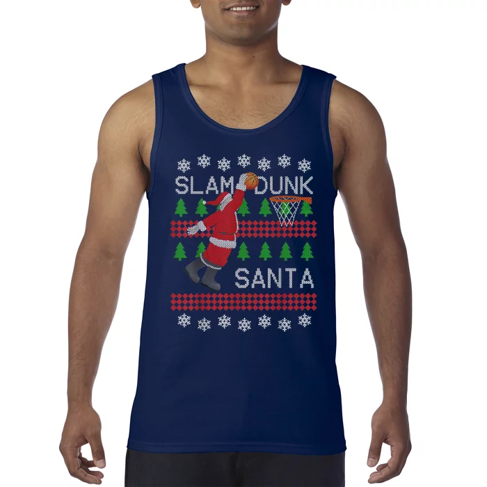 Santa Basketball Ugly Christmas Art Slam Dunk Santa Tank Top