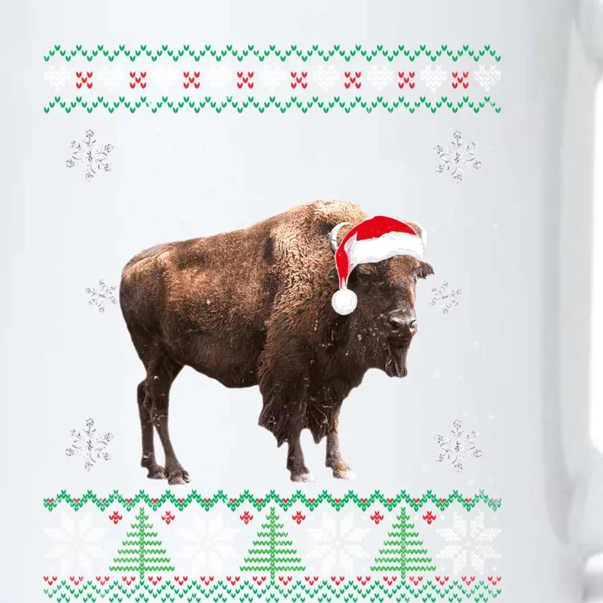 Santa Bison Ugly Sweater Animals Christmas Pajama Gift Black Color Changing Mug