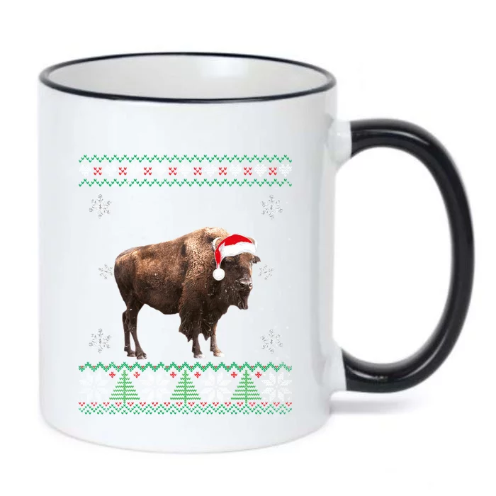 Santa Bison Ugly Sweater Animals Christmas Pajama Gift Black Color Changing Mug