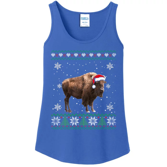 Santa Bison Ugly Sweater Animals Christmas Pajama Gift Ladies Essential Tank