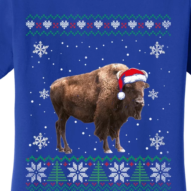 Santa Bison Ugly Sweater Animals Christmas Pajama Gift Women's T-Shirt