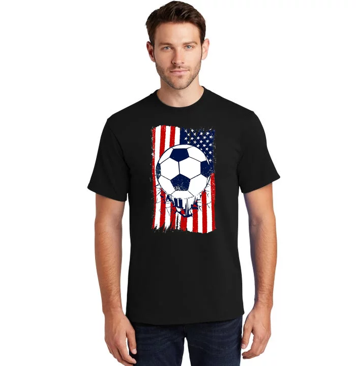 Soccer Ball USA American Flag Patriotic Football Tall T-Shirt