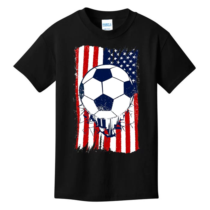 Soccer Ball USA American Flag Patriotic Football Kids T-Shirt