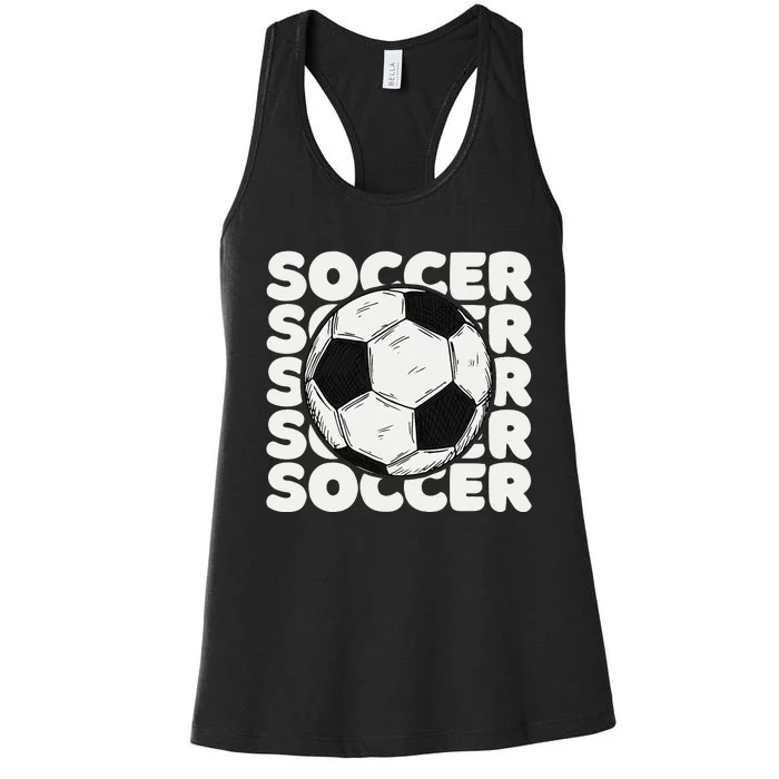 Soccer Ball USA American Flag Patriotic Football Women's Racerback Tank