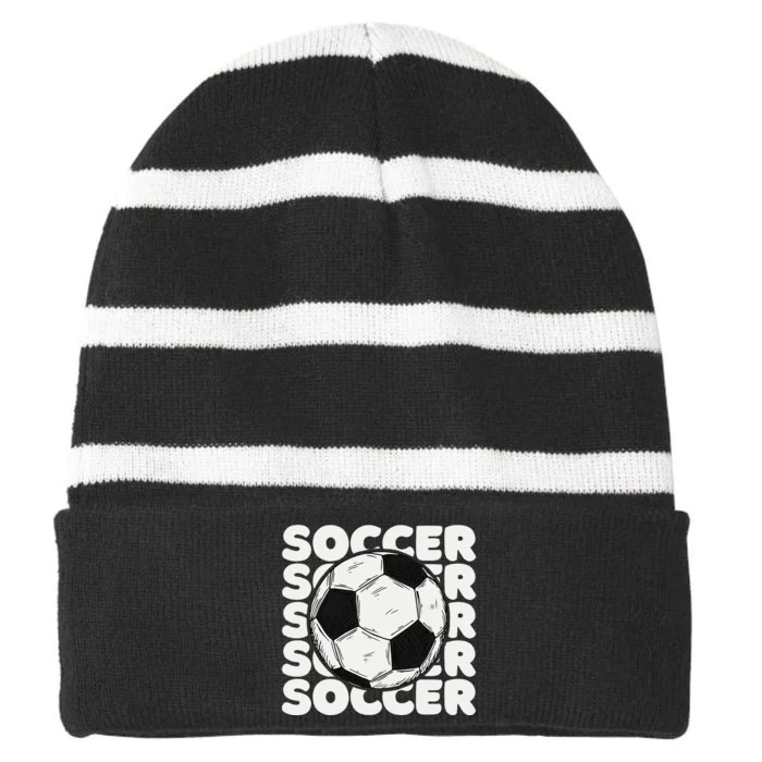 Soccer Ball USA American Flag Patriotic Football Striped Beanie with Solid Band