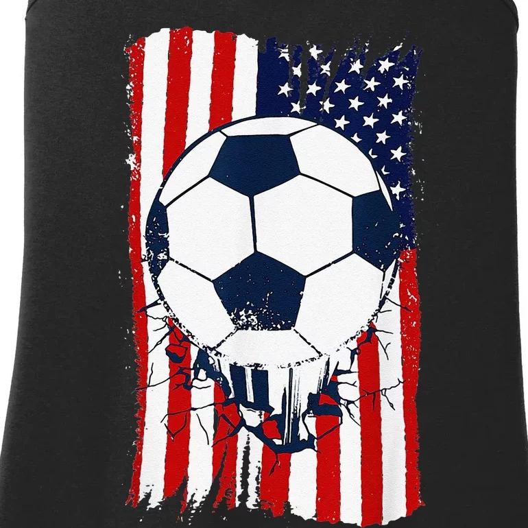 Soccer Ball USA American Flag Patriotic Football Ladies Essential Tank