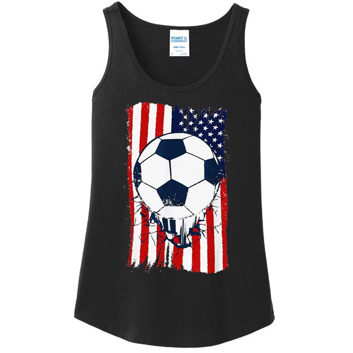 Soccer Ball USA American Flag Patriotic Football Ladies Essential Tank