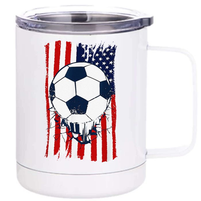 Soccer Ball USA American Flag Patriotic Football Front & Back 12oz Stainless Steel Tumbler Cup